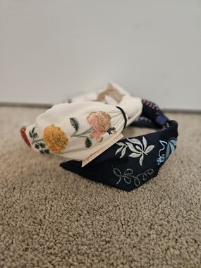 Rifle Paper Co. Embroidered Cream and Navy Headbands
